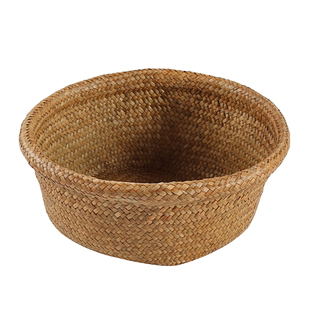 家好点桌面收纳篮手工草编杂物整理篮 家用零食面包水果收纳托盘