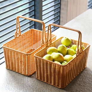 家好点户外野餐篮仿藤编织买菜筐网红水果购物篮菜篮子采摘手提篮