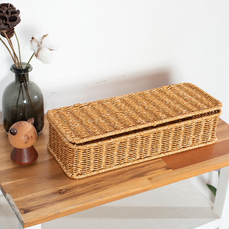 家好点手工仿藤编织收纳盒桌面