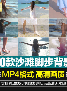 人物背影沙滩脚步视频素材