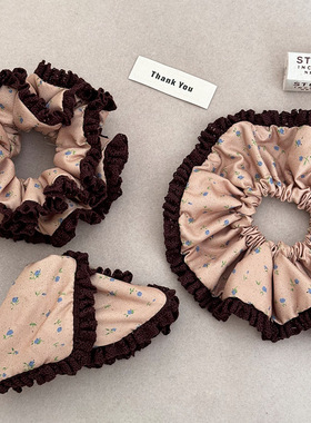 韩系黄色碎花双层大肠发圈女高级感扎头发头绳皮筋头饰慵懒风发饰