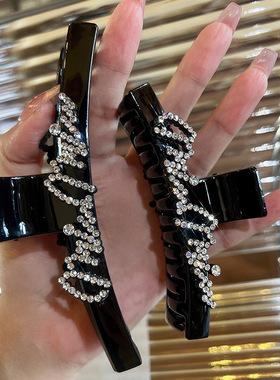 浪漫毕加索黑色高级感水钻抓夹大号高端气质发夹后脑勺鲨鱼夹轻奢