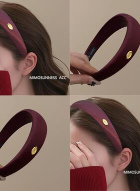 韩国新款洋气红色缎面方巾大肠发圈复古简约气质发箍慵懒风高颅顶