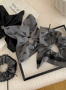 灰色格雷系蝴蝶结方圈大肠发圈头绳高级感马尾辫丸子头发饰发绳女