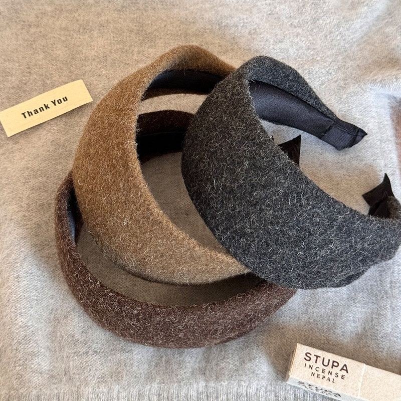 韩系温柔秋冬灰色针织宽边发箍