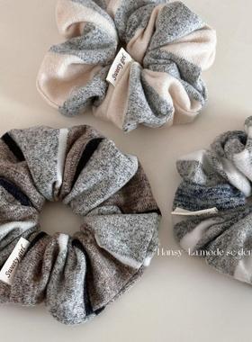 软糯布料灰色条纹拼色发圈温柔百搭高级感发绳大肠圈发饰发绳新款