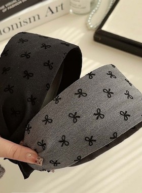 荒野颂风~灰色蝴蝶结大宽边发箍女款高颅顶头箍洋气时尚压发卡