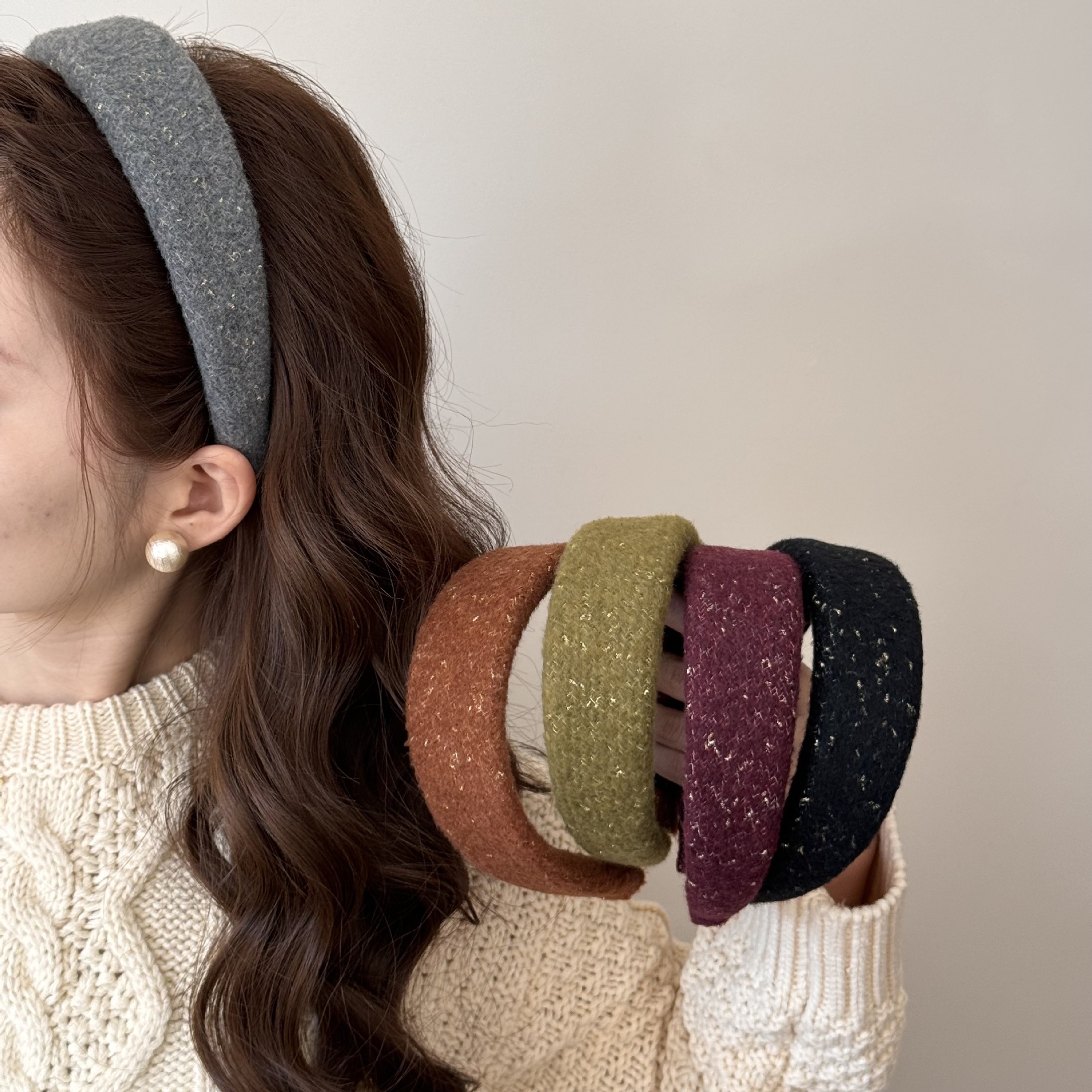 新款格纹针织宽边发箍女2025新款高级感洋气发饰高颅顶压发不勒头