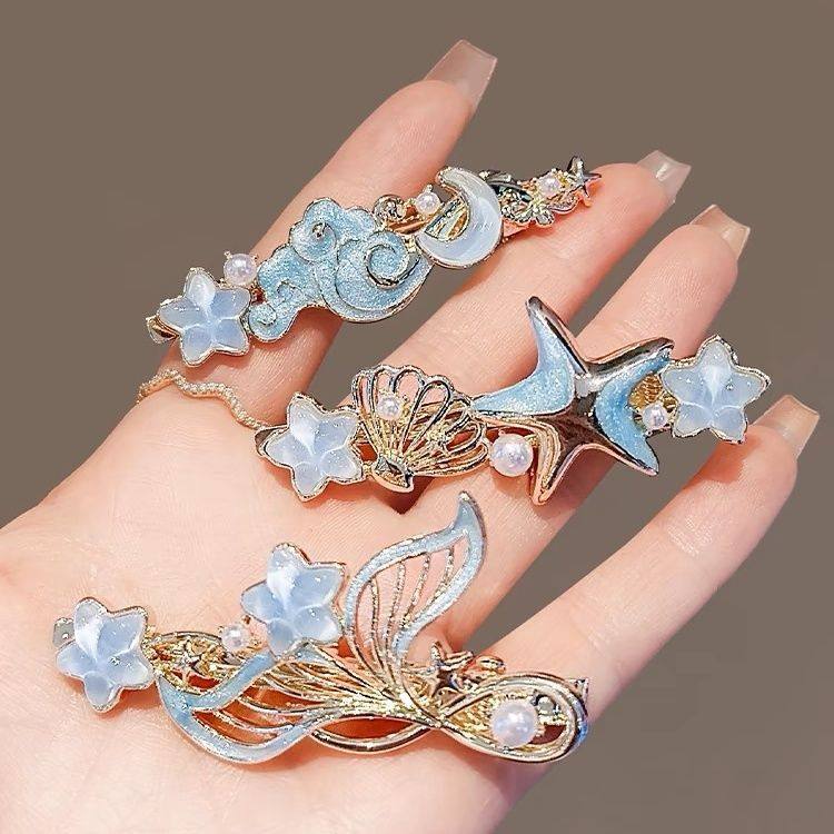 清新蓝色海洋仿贝壳珍珠鸭嘴夹女气质发夹刘海夹精致碎发夹子头饰,饰品/流行首饰/时尚饰品新,民族风发饰,淘宝优惠券,粉丝福利购,淘宝优惠卷