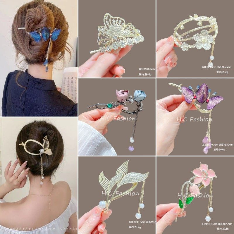 感鱼尾流苏发夹轻奢气质蝴蝶扭扭夹后脑勺盘发花朵一字夹发卡,饰品/流行首饰/时尚饰品新,民族风发饰,淘宝优惠券,粉丝福利购,淘宝优惠卷