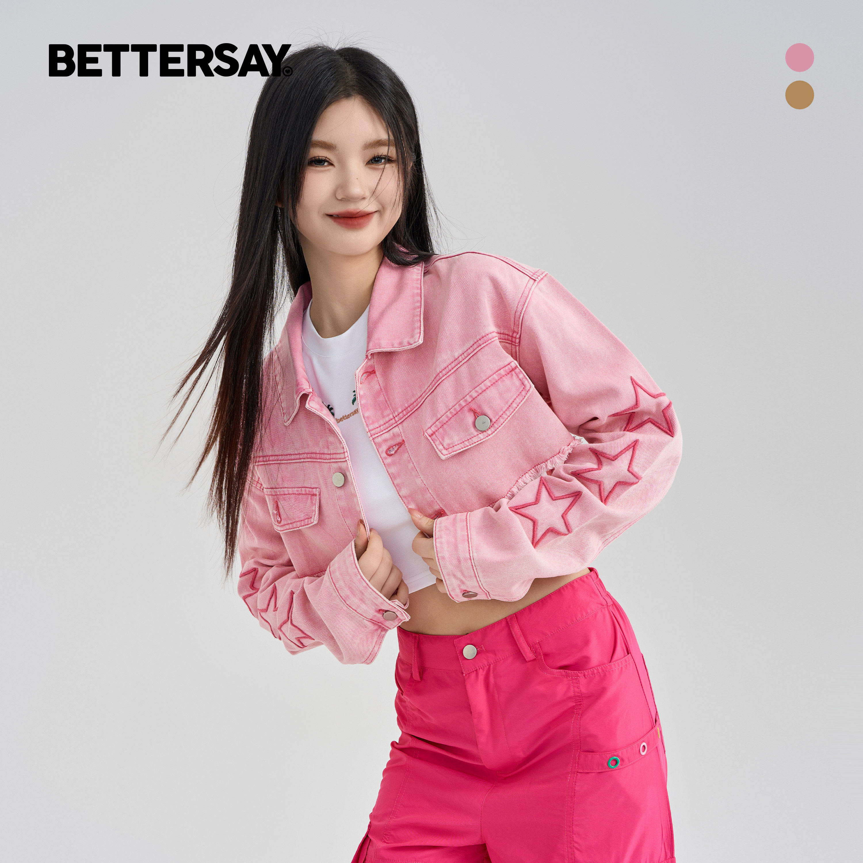 BETTERSAY 美式复古粉短外套