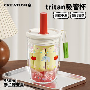 万兀吸管杯女生高颜值夏天可爱杯子大容量耐高温随行便携塑料水杯