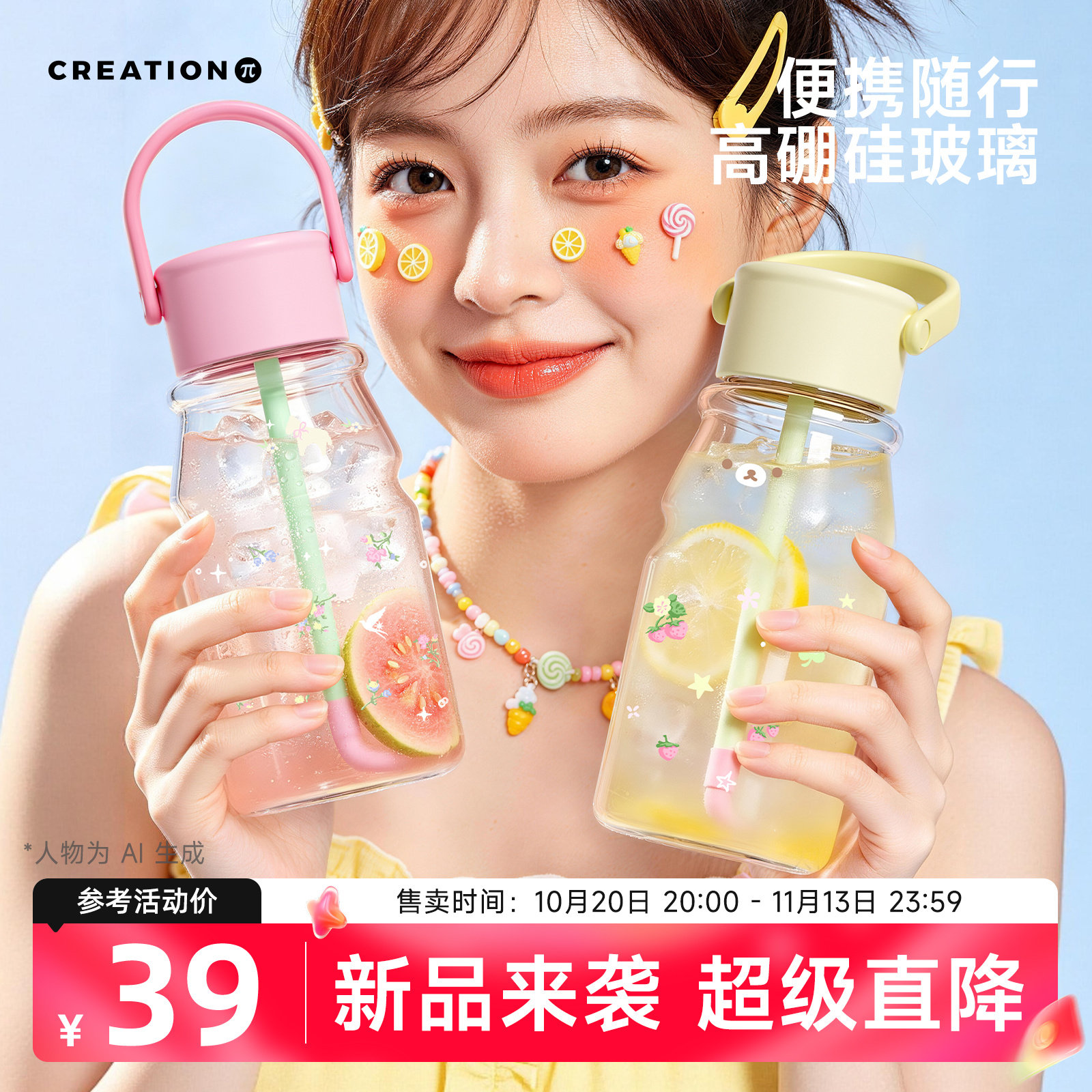 万兀女士高颜值玻璃杯便携小奶杯冷泡茶杯子咖啡随手吸管水杯新款