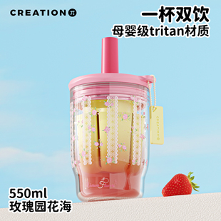 可爱杯子耐高温便携塑料水杯tritan 万兀吸管杯女生高颜值2025新款