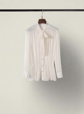 TWO ROSES月光罗缎 醋酸双皱立体抽褶腰身法式优雅/衬衫