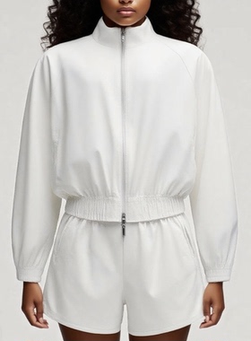 TWOROSES女士跑步运动，休闲腰部抽绳外套 速干醋酸户外套装抗皱