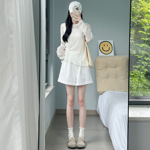 白色棉麻休闲短裤女夏季新款外穿宽松老钱风小个子山本阔腿女裤子