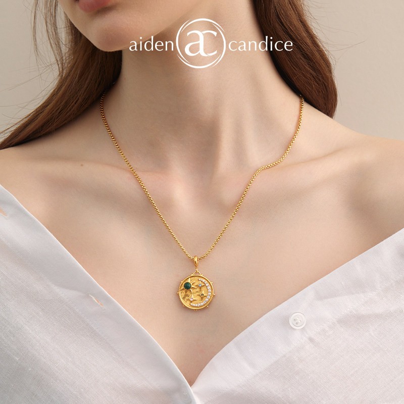 aiden candice星河漫步项链小众复古孔雀石金币锁骨链节日送女友