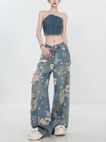 Оригинальные летние ретро джинсы, штаны, в американском стиле, свободный прямой крой