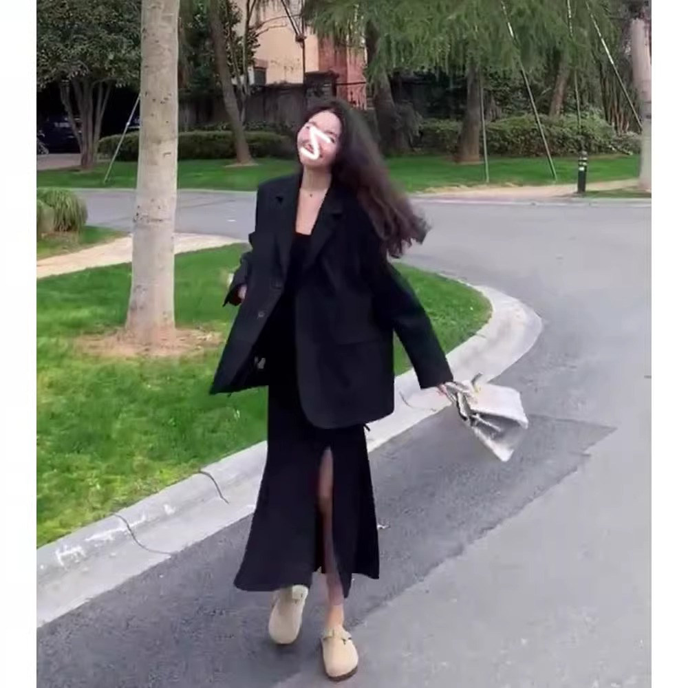 黑色oversize西装外套女小个子2024春秋季新款高级感气质休闲西服
