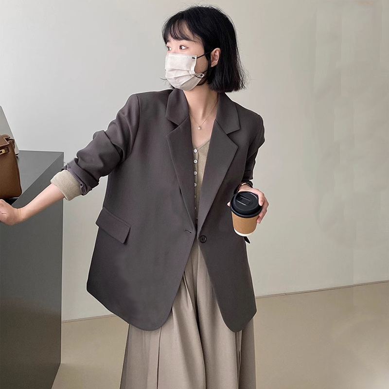 韩版灰色西装外套女小个子2024春秋季新款韩版高级感炸街休闲西服