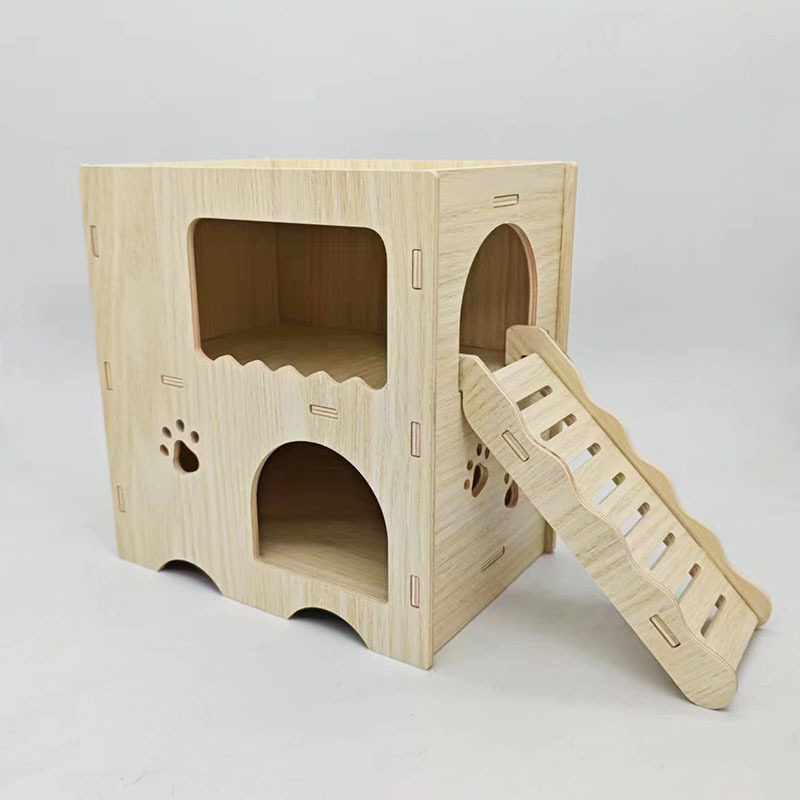 仓鼠实木小房子金丝熊躲避屋大号窝双层别墅仓鼠木质玩具造景用品