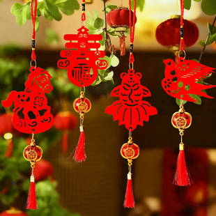 新年2026树枝树干装饰小灯笼马年元旦喜庆贺年毛毡小挂件布置氛围