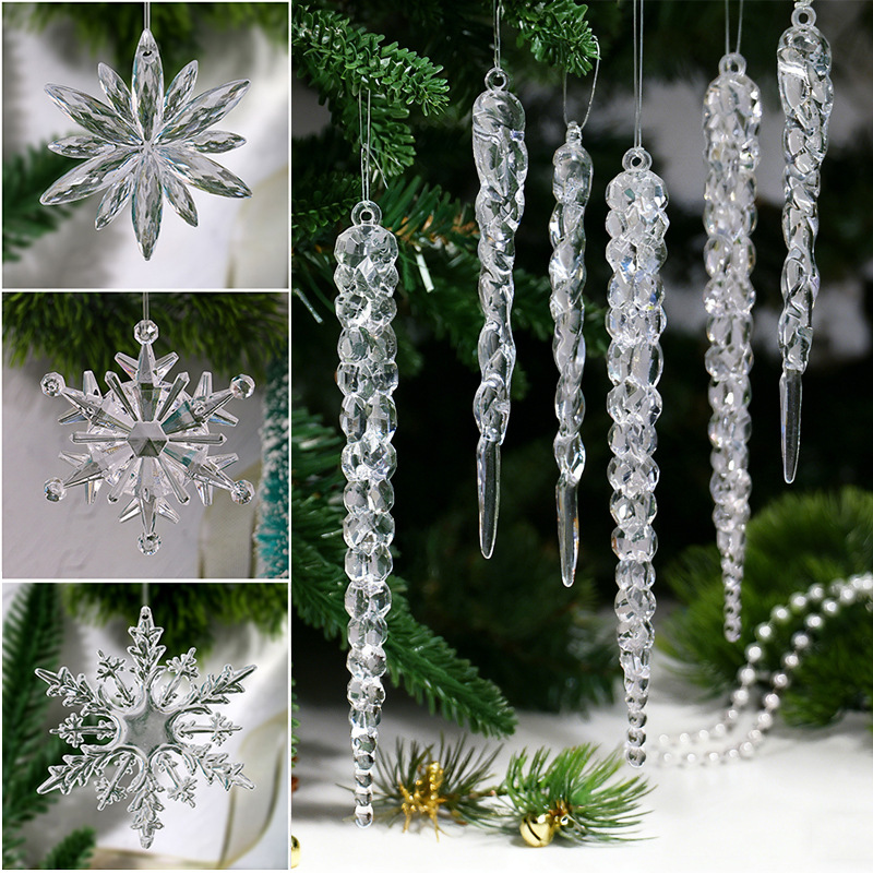 圣诞雪花挂件透明冰条水晶挂饰圣诞节冰锥冰凌圣诞树装饰品吊坠