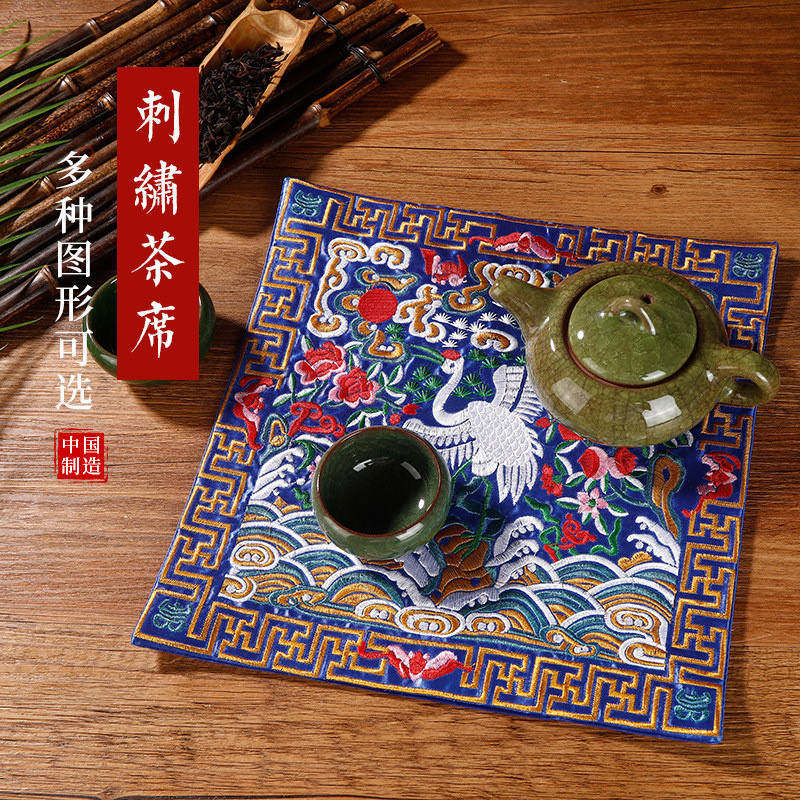 中国风凤凰补子刺绣茶垫宫廷风茶席防烫隔热垫子出国送老外小礼品