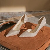 313233水晶侧空高跟鞋 女细跟婚鞋 尖头礼服宴会单鞋 小码 大码 41一43