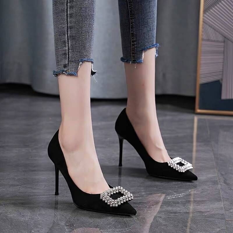 尖头高跟鞋女细跟黑色职业单鞋女