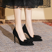 小码 41一43 大码 313233高跟鞋 女蝴蝶结不累脚优雅黑色职业细跟单鞋