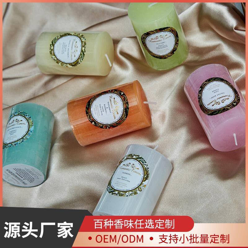 腊竹灯去烟味除香薰蜡烛浪漫无烟欧式创意精油熏香圆柱烛光晚餐。