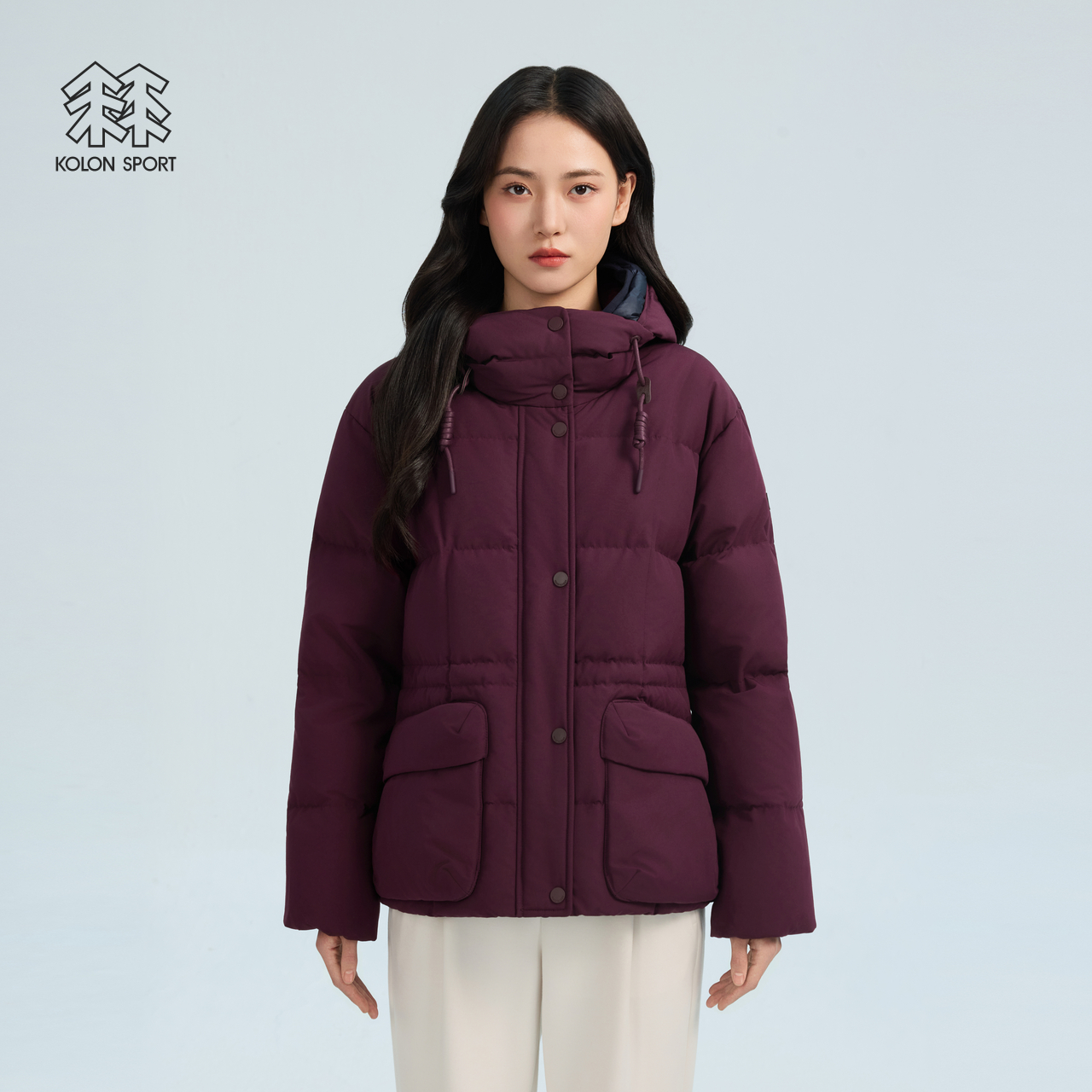 【明星同款】可隆KOLONSPORT户外25冬新款女酒红色羽绒服韩国正品