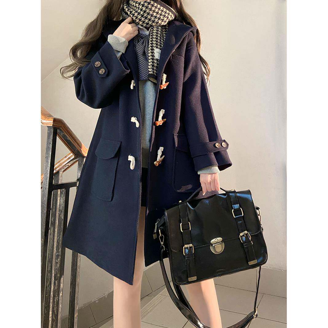 【揽月岛JK】学院风校供制服牛角扣大衣女秋冬季日系毛呢外套薄款