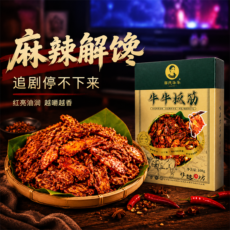 李氏牛牛云南特产正宗香辣牛板筋麻辣解馋独立小包装网红零食牛筋