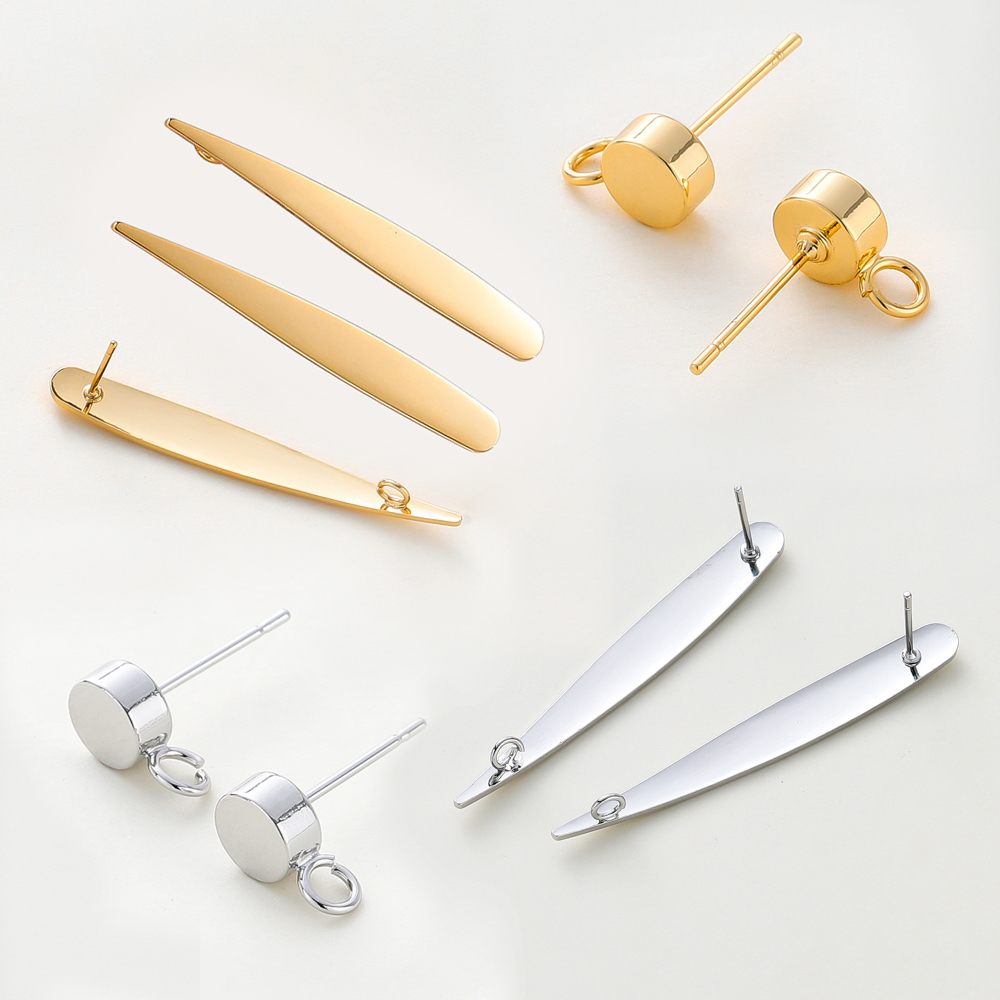 小众设计感高级耳环diy材料水滴形耳钉耳坠带吊环圆形耳针饰品18k