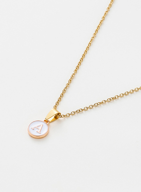 白色h字母项链吊坠18k金颈链法式小众轻奢高级噶英文滴釉锁骨链女