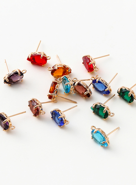 k9钻耳环diy材料高级感轻奢蓝色宝石耳钉简约气质套装耳饰18k真金