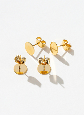 18k金平底耳钉空托S925纯银耳针仿过敏不掉色手工diy耳饰配件材料