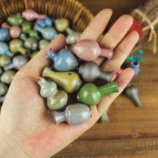 复古拇指花瓶中式 饰 微缩瓷瓶冰裂纹开片陶瓷3cm超迷你娃屋摆件装