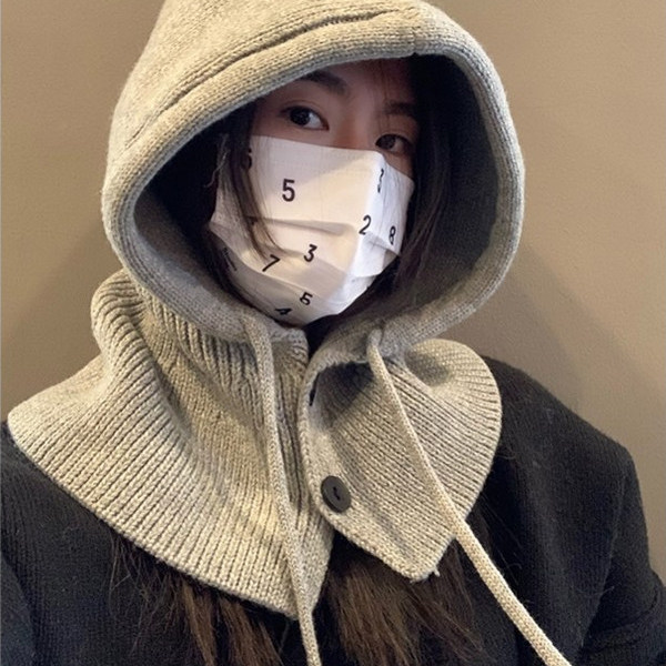 韩国巴拉克拉法帽子女冬季保暖帽子围脖一体情侣款护耳毛线针织帽