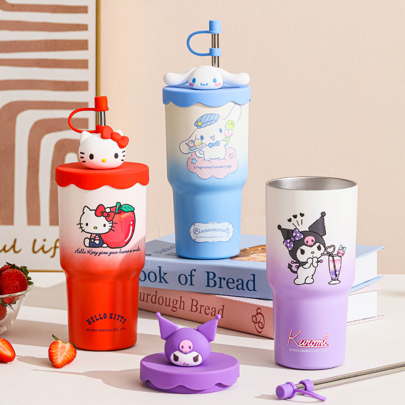 库洛米不锈钢保温杯女生卡通水壶大容量吸管杯办公室不锈钢水杯子