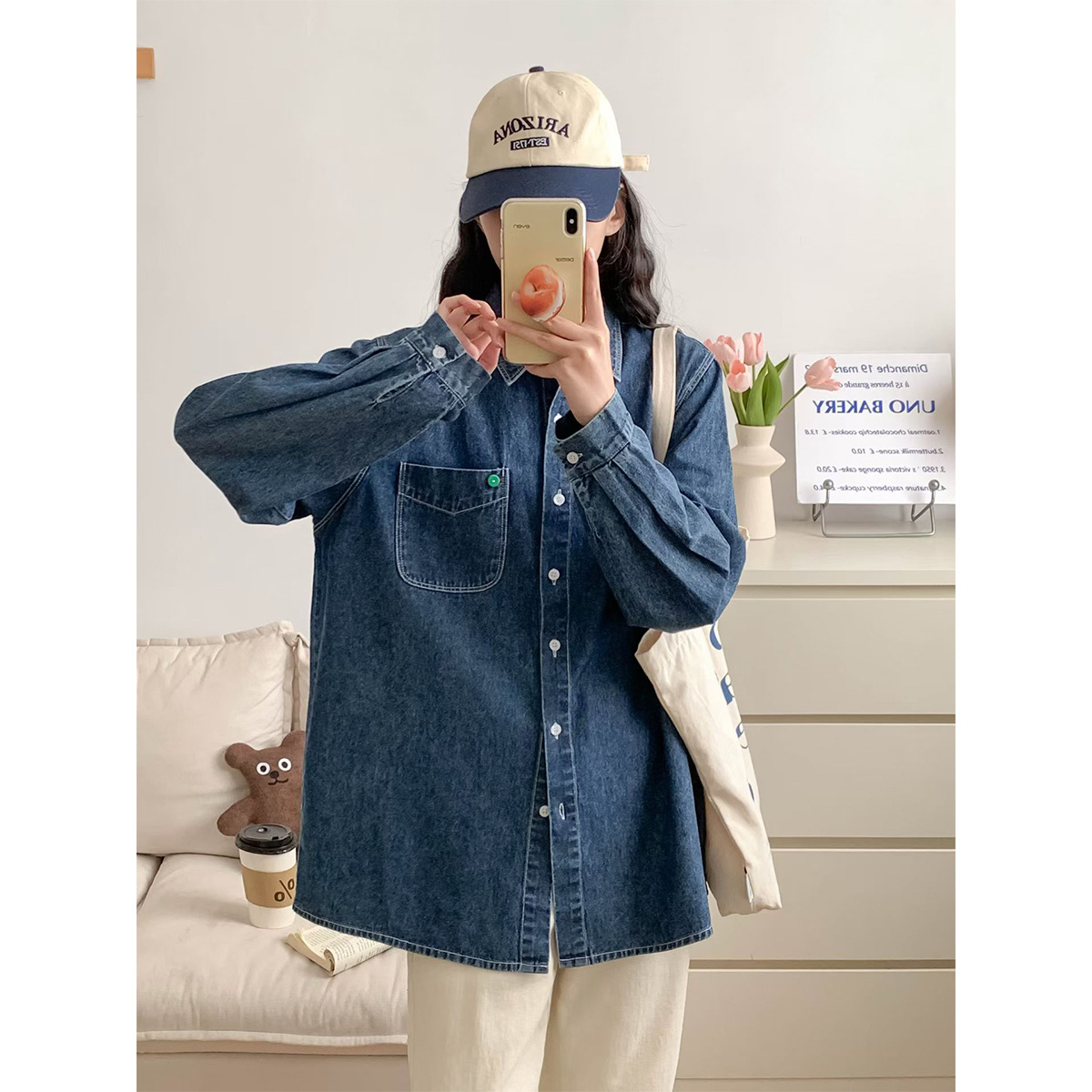 复古港风百搭牛仔衬衫女春季新款宽松叠穿长袖外套慵懒外衣ZBH