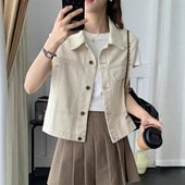 百搭宽松设计感无袖 无袖 马夹女上衣 牛仔马甲女新款 2025秋季