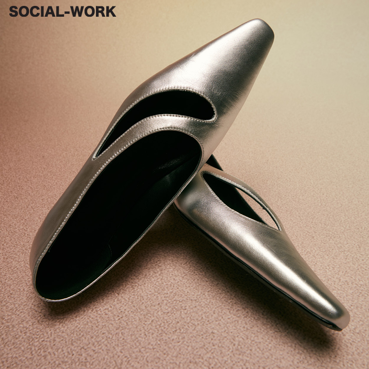 SW不规则剪裁复古单鞋小牛皮