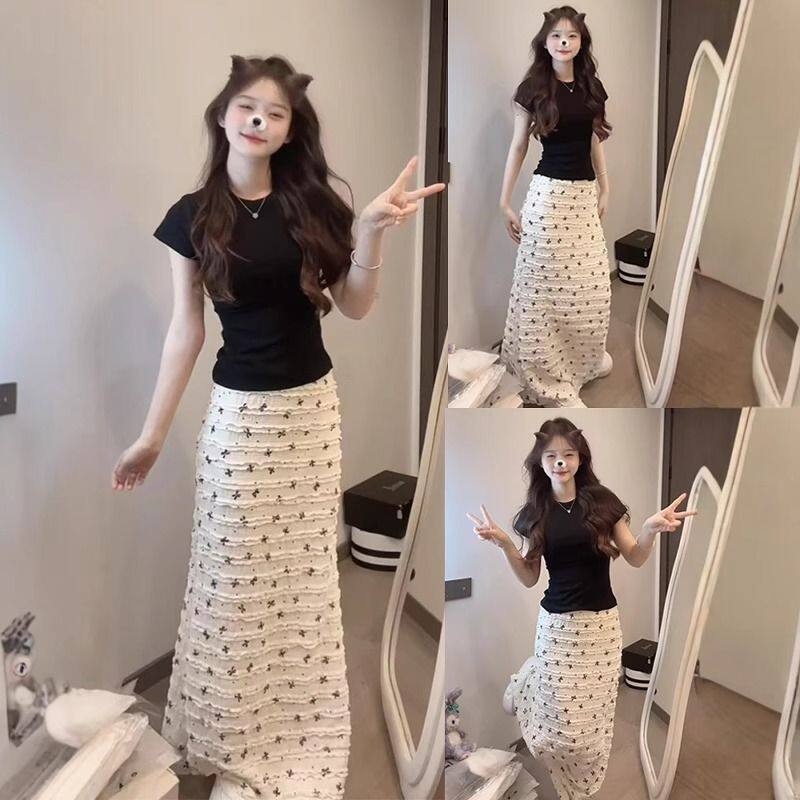 辣妹套装女夏季短款短袖中长款包臀半身裙俩件套高级感漂亮穿搭潮