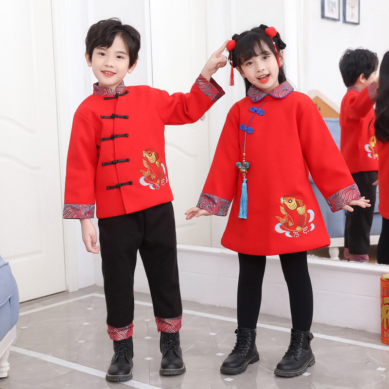 拜年服兄妹装姐弟装过年装民国全家福大合唱红歌演出服唐装表演服