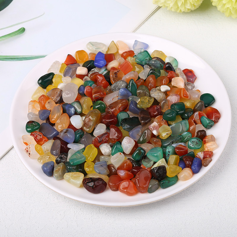 优质保真彩色水晶玛瑙碎石五行大颗粒聚宝盆铺鱼缸供佛石头包邮