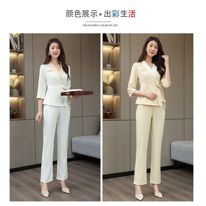 简约美容院酒店前台养生馆SPA会所足疗足浴女技师工作服长裤套装